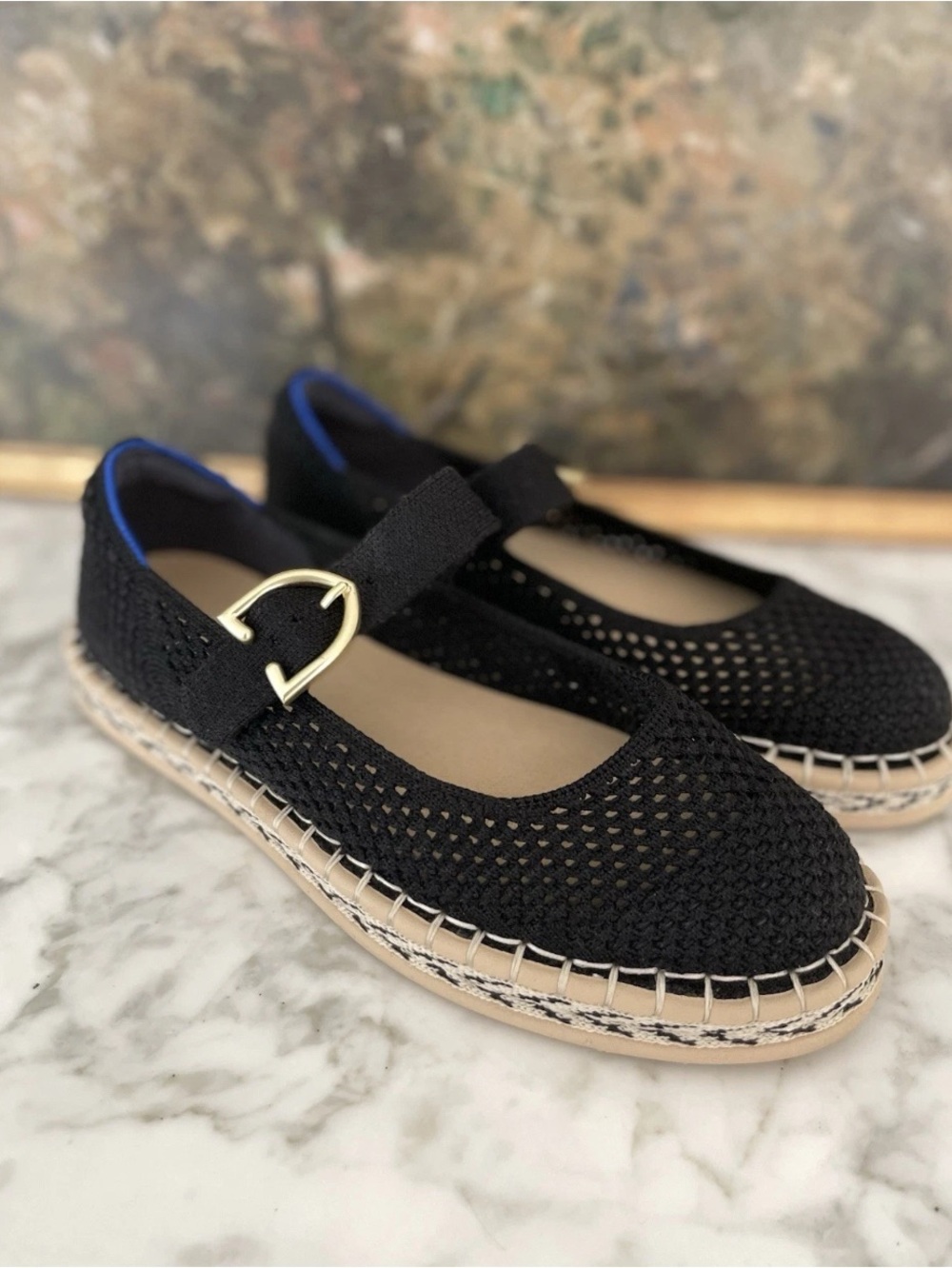 Rothy’s Espadrille Mary Jane Flats Ballet Size 6 Hemp Black - Picture 2 of 8